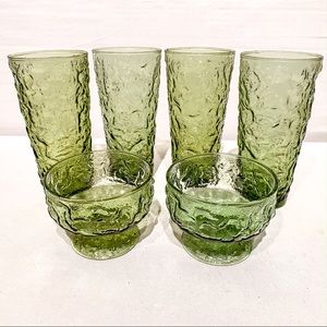 Vintage Green Tinted Glass and Desert Cup Set